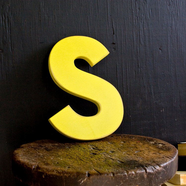 Yellow Architectural Style Wood S Letter Distressed Wall Decor