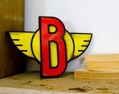 Art Deco Inspired Letter with Wings Red Letter B with Yellow Wings