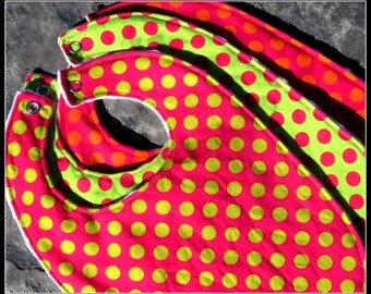 Baby Bibs, Set of 3, Baby Girl Bibs, Michael Miller Ta Dot and White Bubble Dot Minky- Toddler Bibs- Watermelon, Raspberry, Bubblegum