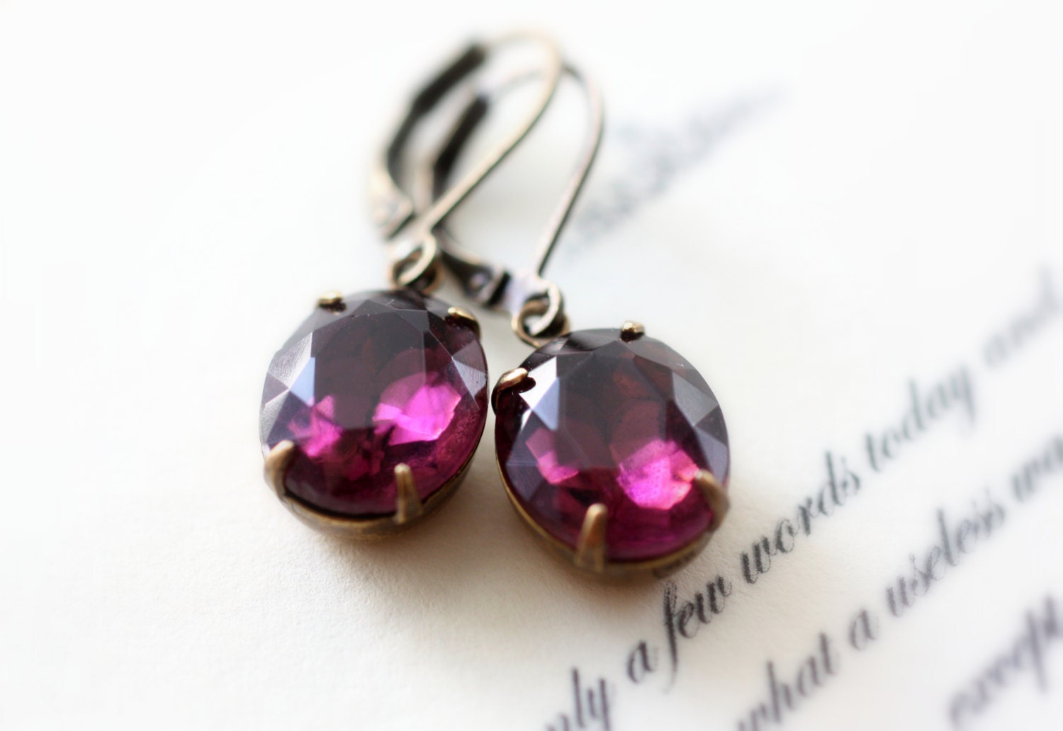 Amethyst Earrings. Vintage Purple Jewel Earrings. Bridesmaid Earrings. February Birthstone. Petite Plum