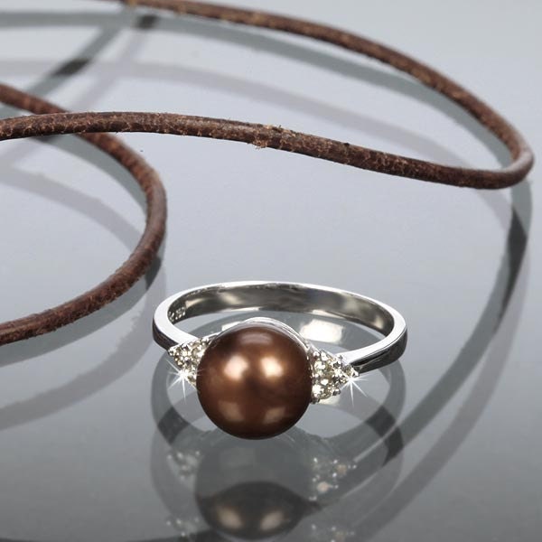 LOVELY Chocolate Tahitian cultured pearl ring 14 Kt White Gold