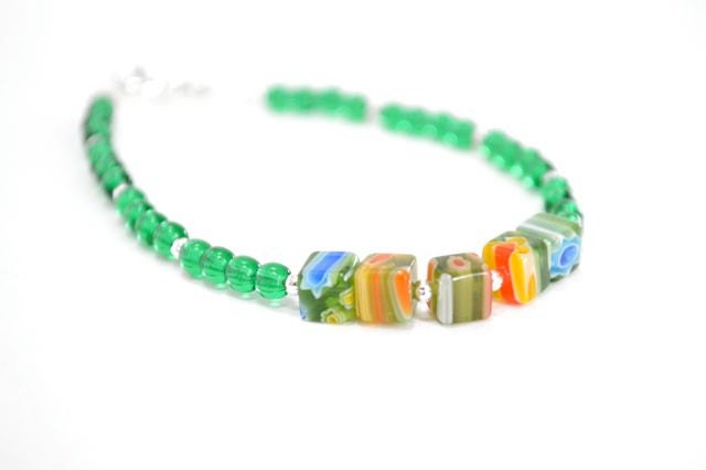 Emerald Green Bracelet, Mustard Multi Color Flower Statement Red Blue Yellow Orange  Summer Fashion Gift For Her Under 20