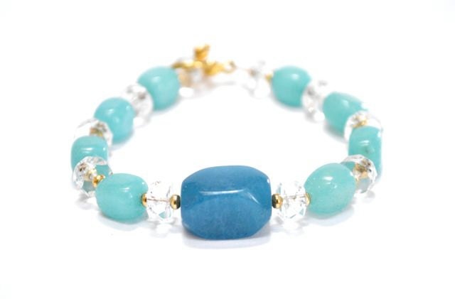 SALE Chunky Bracelet, Turquoise Aqua Quartz, Tropical Caribbean Bracelet Summer Fashion Jewelry