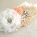 Bridal Sash- Wedding Sash in Ivory, Light Peach, Coral and Blush with Pearls and Crystal Brooch- Butterfly