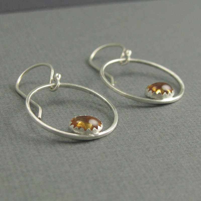 oval citrine and sterling silver circle dangle earrings FREE SHIPPING