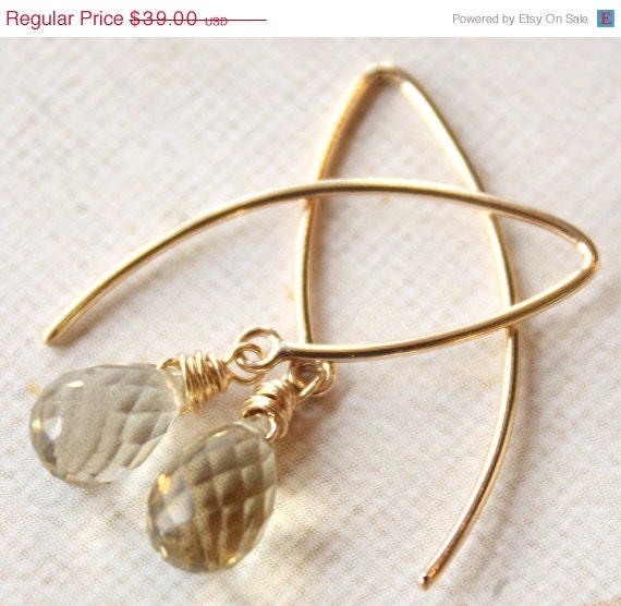 Memorial Day SALE Lemon Yellow Quartz Gold Hook Earrings
