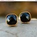 Memorial Day SALE Gold Black Onyx Stud Earrings - Square Studs - Minimalist, Neutral, Black and Gold