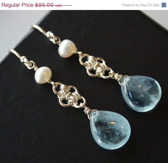 Memorial Day SALE Blue Aquamarine Drop Earrings - Sterling Silver