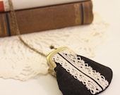 coin purse necklace, black with vintage lace trim