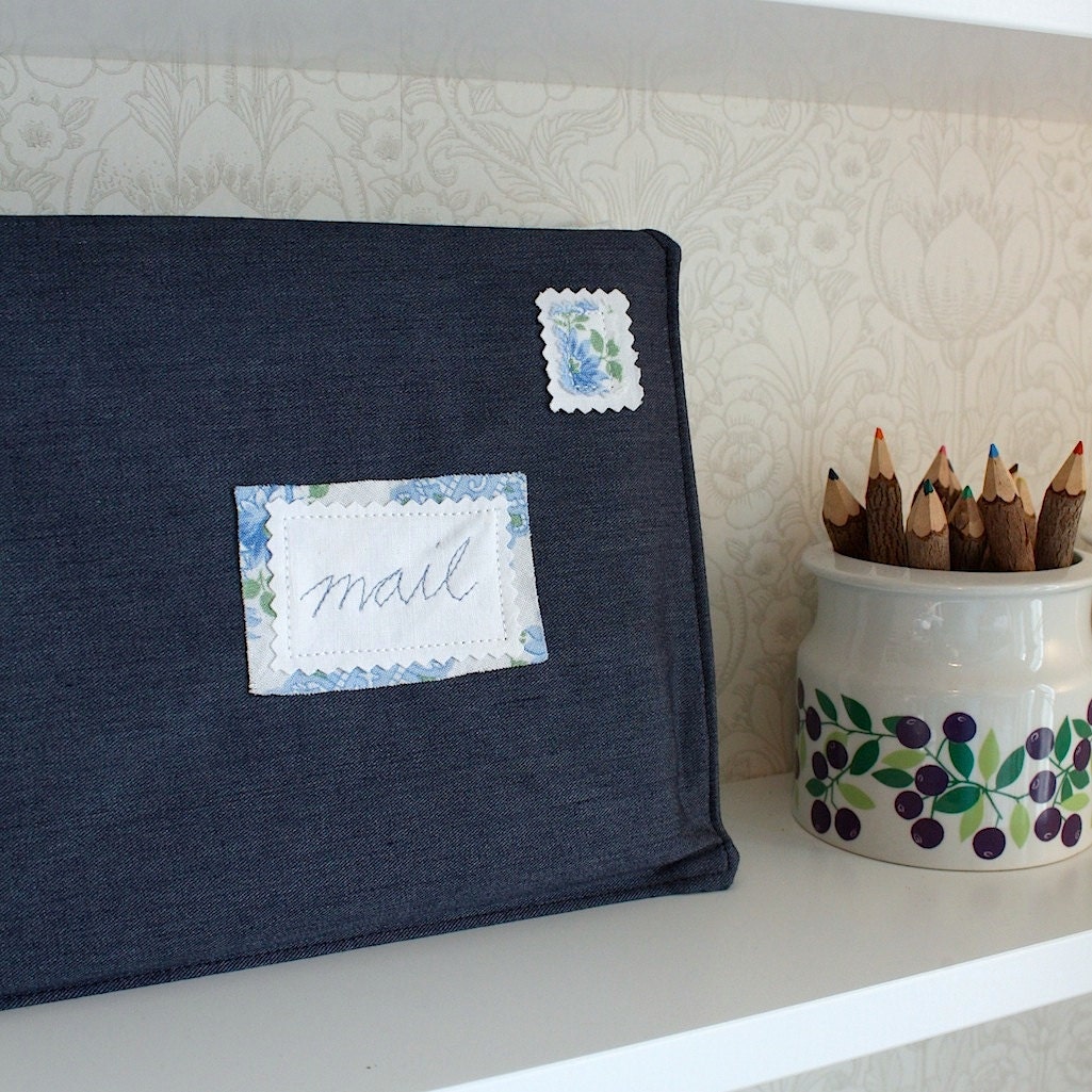 postcards from europe -mail organizer, denim
