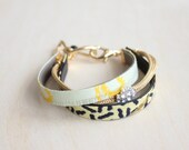 Zaveri bracelet in yellow - Cotton, silk and leather bracelet with gold and yellow