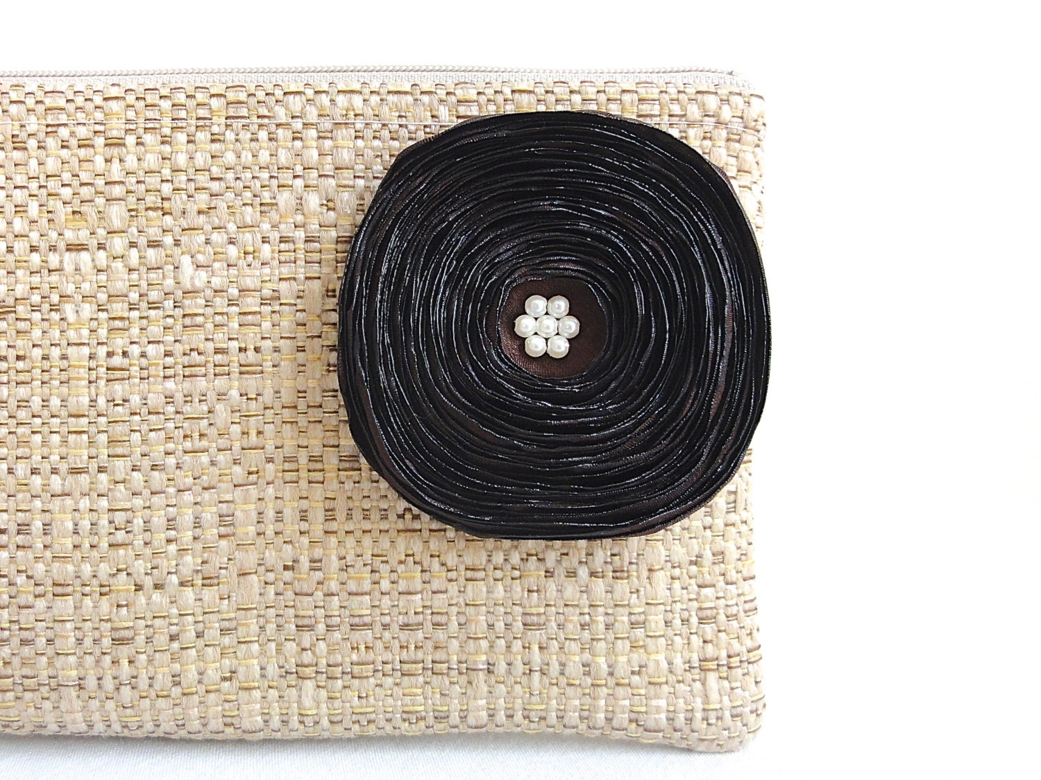 Rustic Clutch with Chocolate Brown Satin Flower