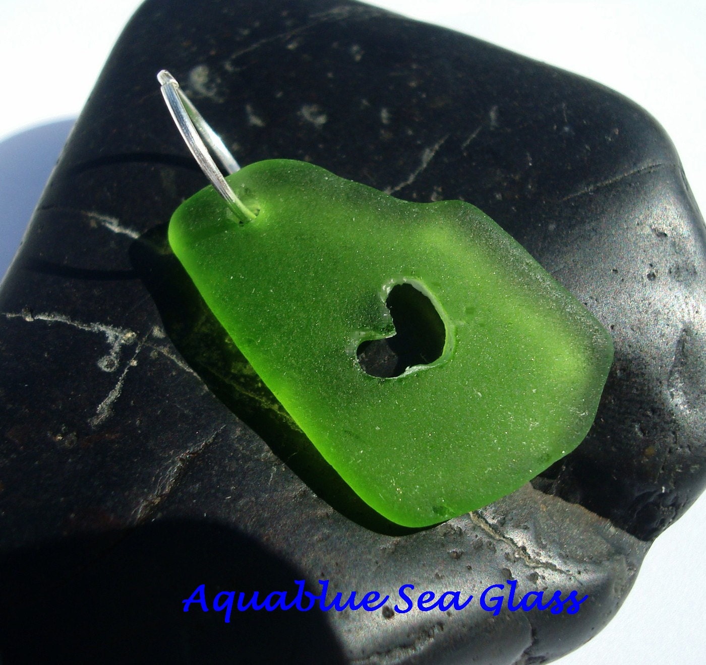 Heart CARVED Large  LIME Green  Drilled  Sea Glass  Pendant  FREE Shipping (701)