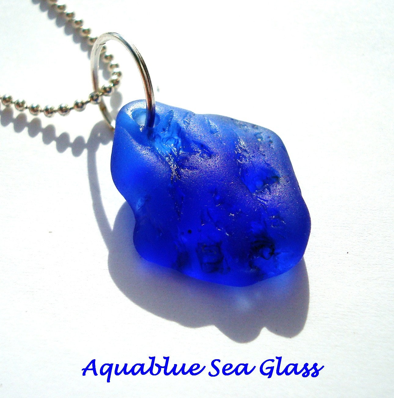 Drilled  Sea Glass Large Cobalt   Bonfire Pendant Free Shipping FREE SHIPPING (703)