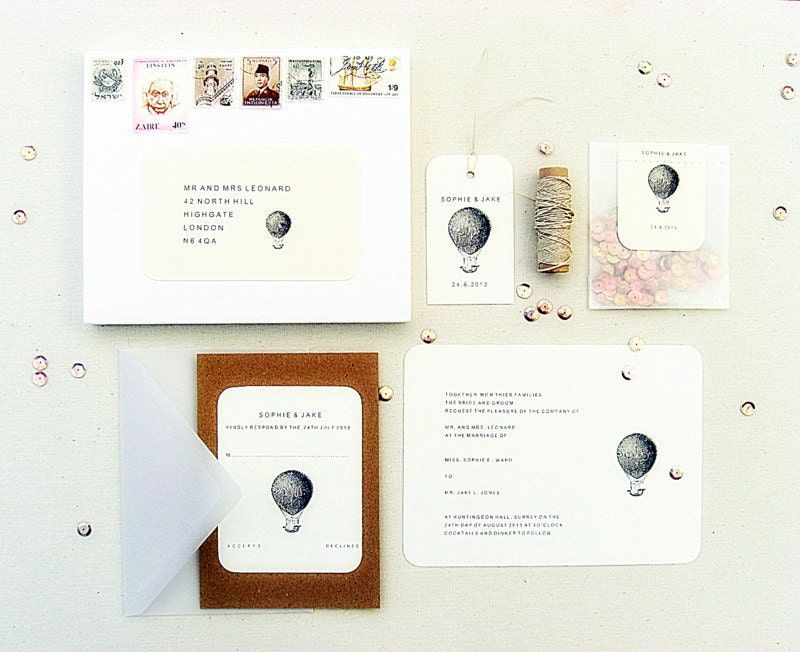 Wedding invitations,vintage hot air balloon design - set of 50