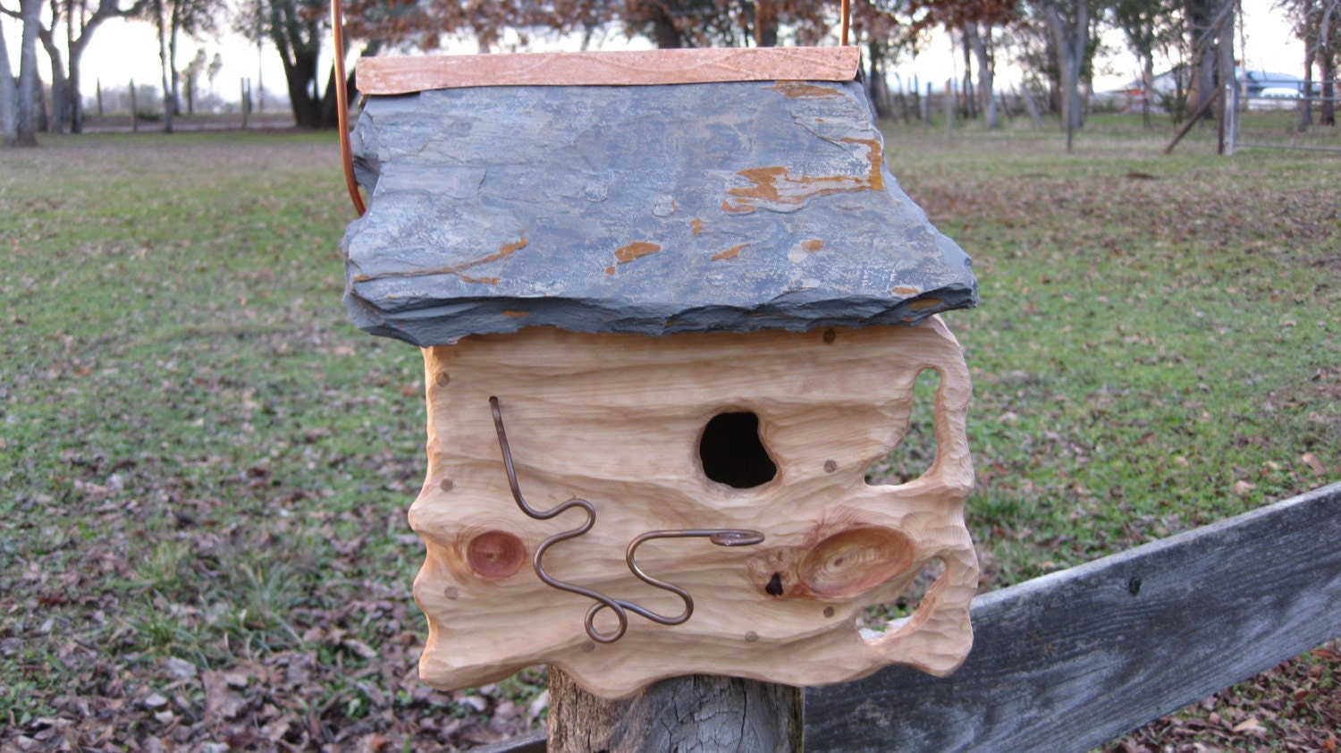Birdhouse Rustic Slate Roof Sculpted O.O.A.K