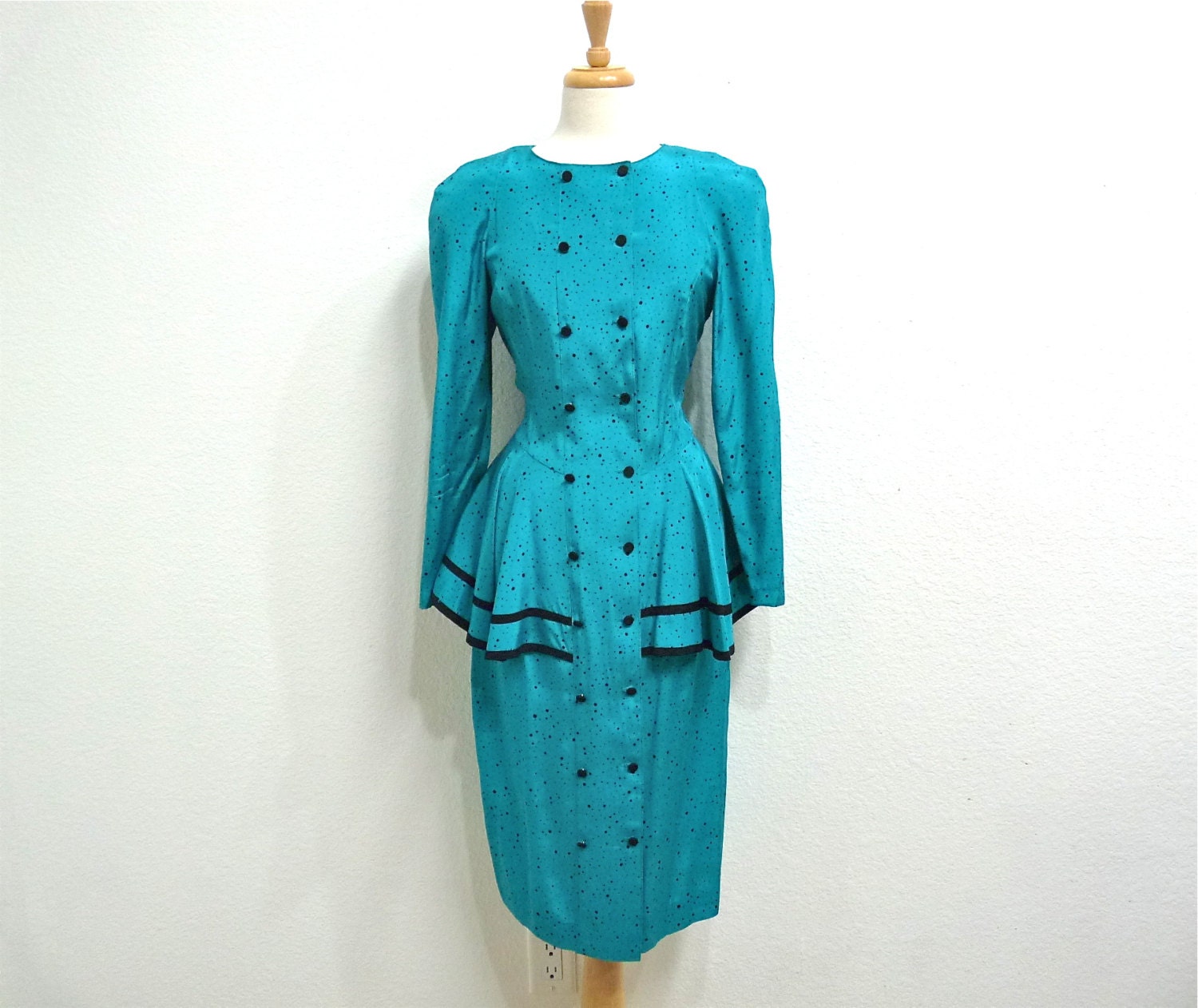 Vintage 70s JT Dress Elegant Polka-Dots dress Wiggle Dress Party Dress