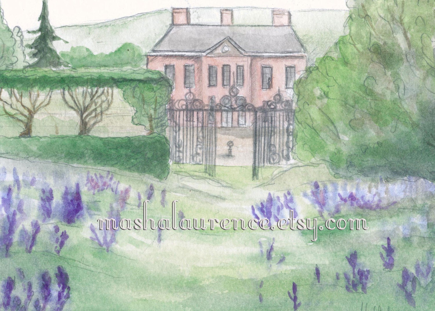 Hartfield.  Original watercolor. 5x7 inches. Emma.  Jane Austen.