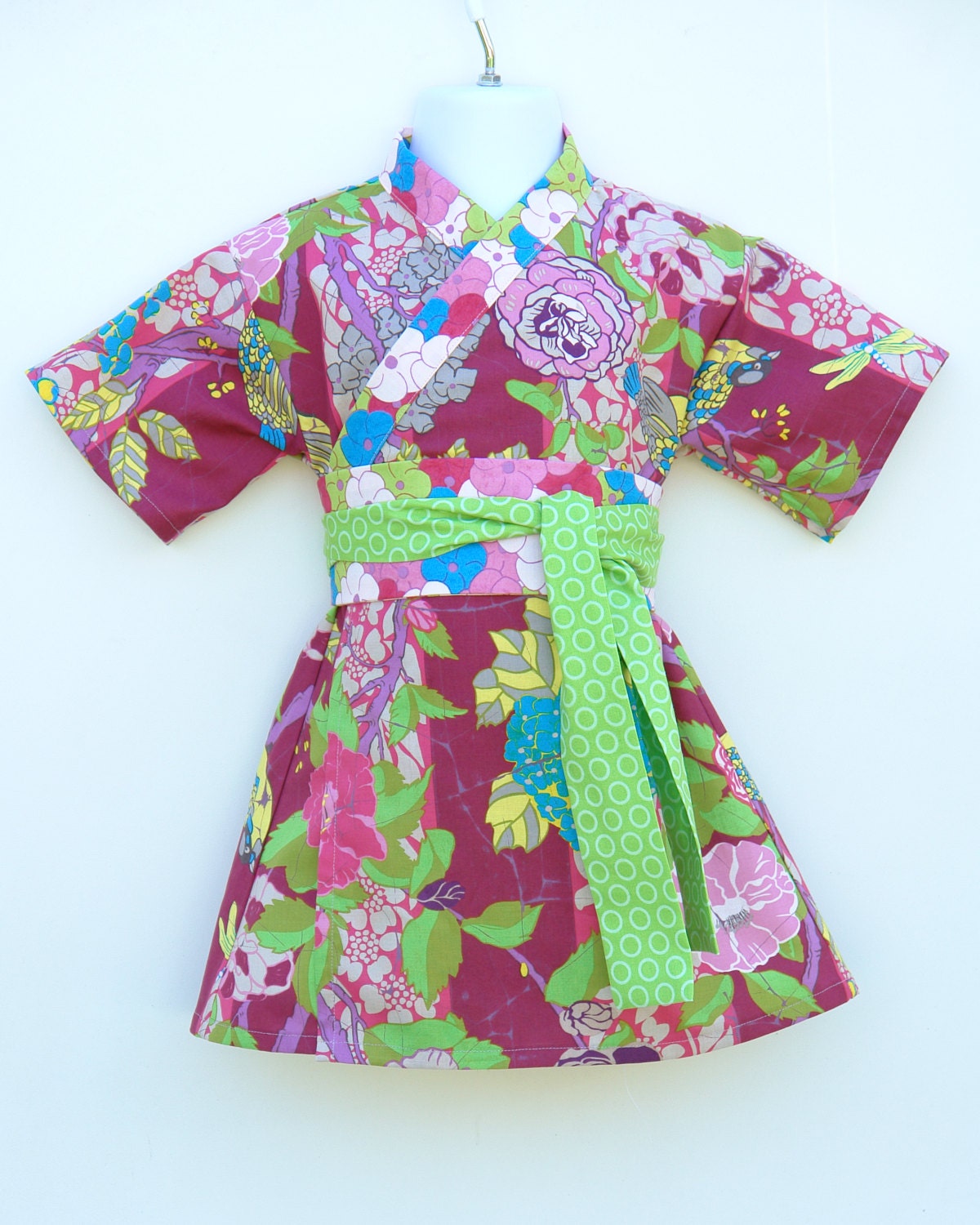 Girls Dress Kimono Style - JAPANESE GARDEN - Kimono Dress baby toddler girls - Japanese Asian