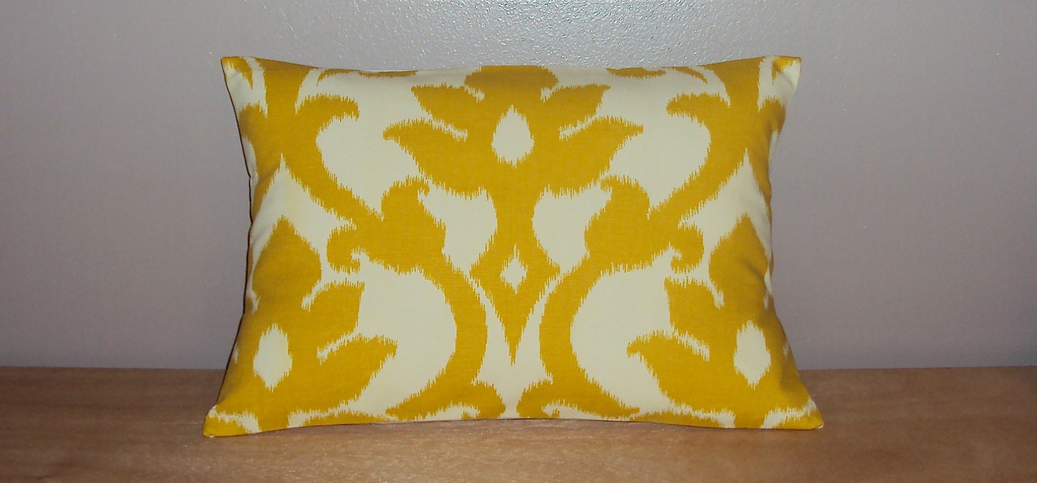 18x12 Mod Citrine Yellow Decorative Ikat Lumbar Pillow Cover - Same Fabric Both Sides