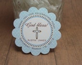 BAPTISM tags-  blue polka dot - Rounded cross by Just Scraps N Things