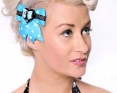 Bettie Dot Ribbon and Sweetie Skull Heart Hair Bow - Turquoise