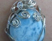 Larimar Gemstone with Sterling Silver Wire-Wrap Necklace on 16 inch Sterling Silver Box Chain