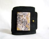 womens adjustable cuff bracelet - black suede with gilded fancy jasper