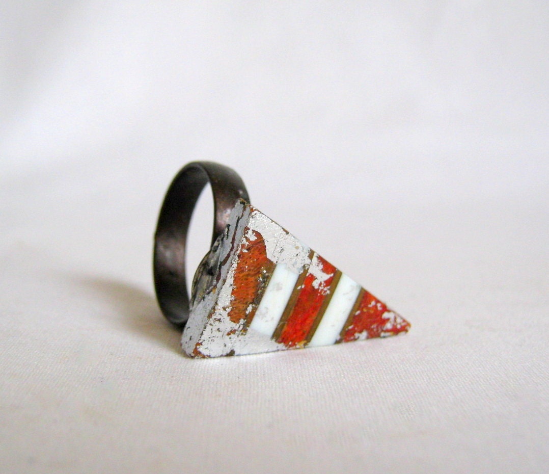 womens adjustable ring - black and red jasper triangle ring