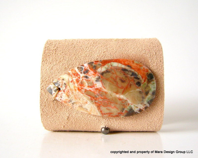 adjustable cuff -  blush suede wrap cuff bracelet with peach agate