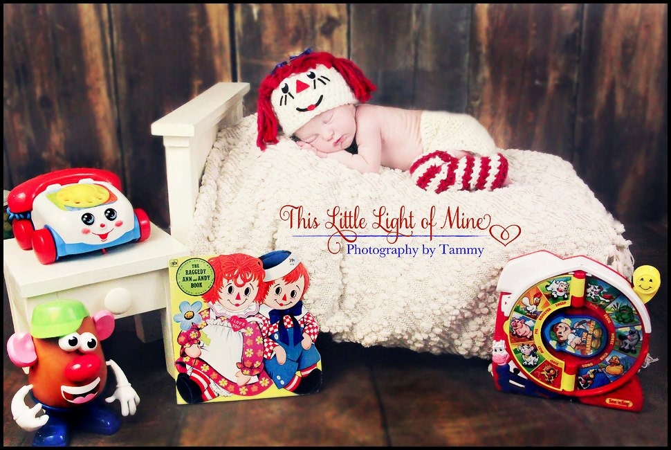Baby photo prop Raggedy Ann hat, legwarmers and diaper cover