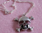 Silver Plated Skull and Crossbones Charm Necklace Cool Pirate Goth
