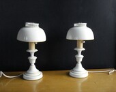 Mushroom Light - Pair of Vintage White and Mustard Yellow Bedside Lamps