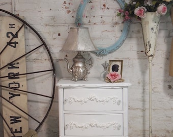 Painted Cottage Chic Shabby White Romantic French Night Table NT143