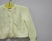 Weekend Sale - vintage 80s baby cardigan - Spring Sunshine light yellow soft acrylic knit sweater 18 mos