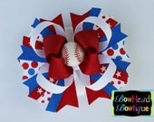 Large Red and Royal Blue Baseball layered Hair Bow