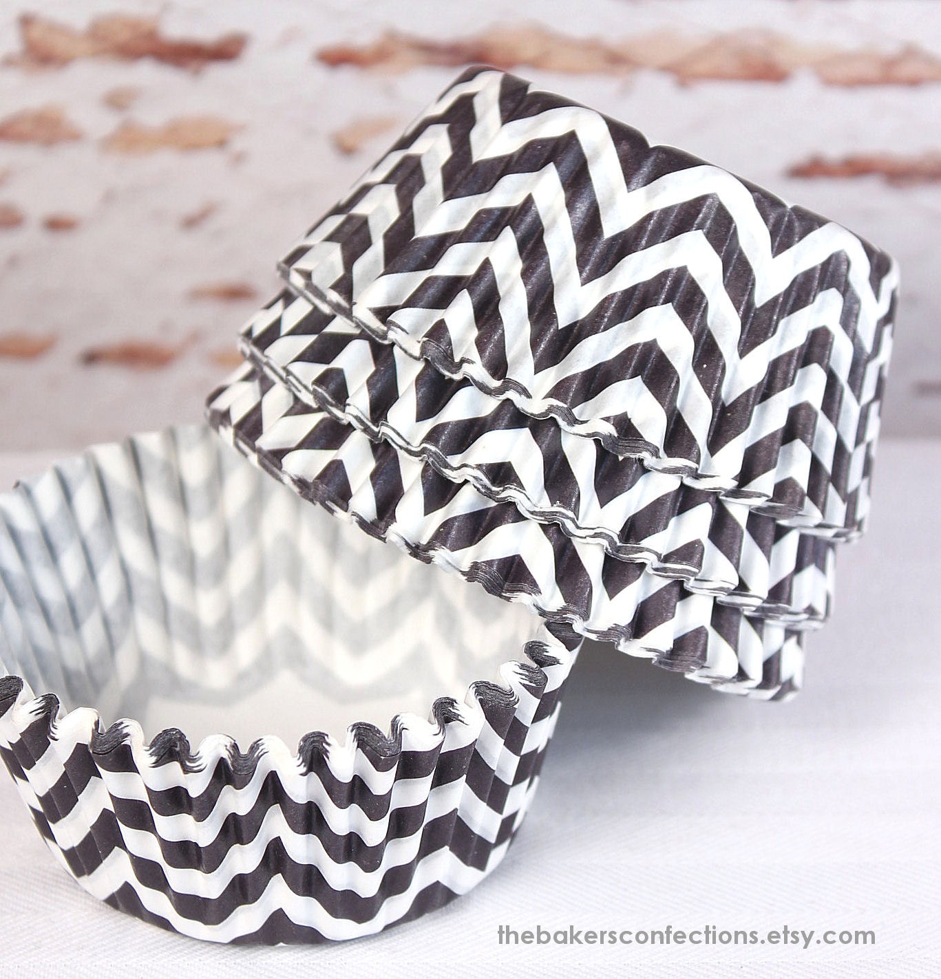 Black Chevron Cupcake Liners - ZigZag Baking Cups, Designer Grease Resistant Liners (50)