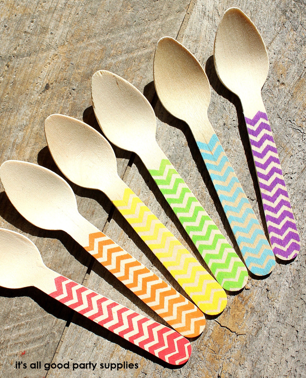 Small Wooden Spoons in BOYS Rainbow Chevron - Eco-friendly Cupcake Spoons, Ice Cream Spoons (set of 36)
