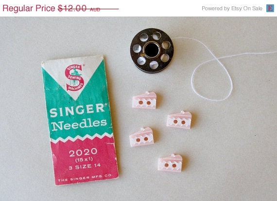 CLEARANCE SALE Pastel pink plastic handmade slice of cake novelty buttons set of four