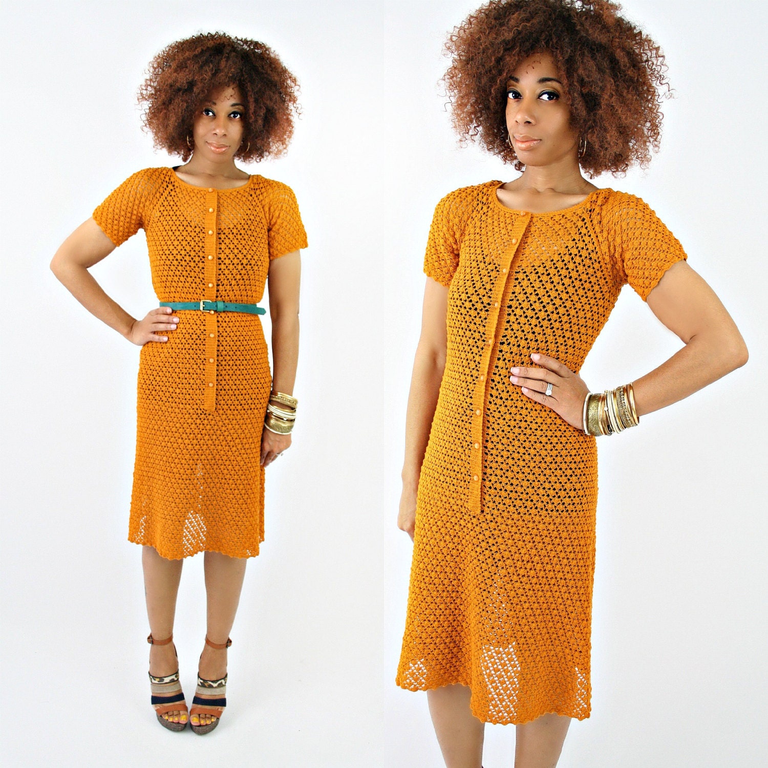 vintage 60s 70s MARIGOLD crochet dress size M