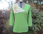van Gogh Still Life with Irises  Womens, OOAK, Art Collage Clothing,  bright green, vintage lace and free motion embroidery  Size Medium