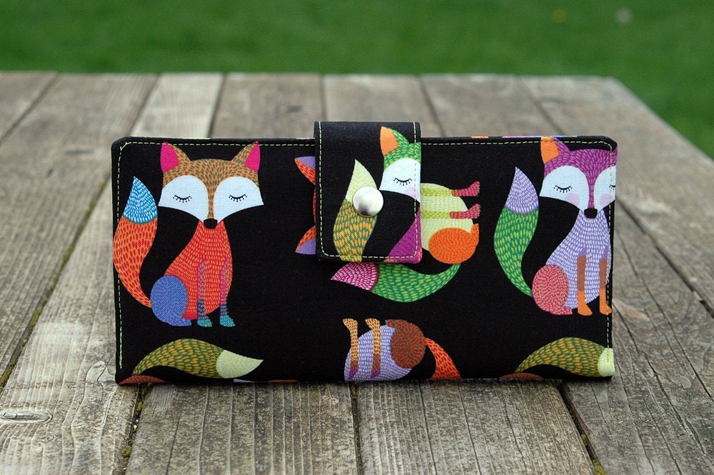 Fox wallet clutch handmade to order vegan multicolored foxes