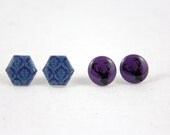 Purple Stag & Damask Hexagon - Post Earrings - Surgical Steel