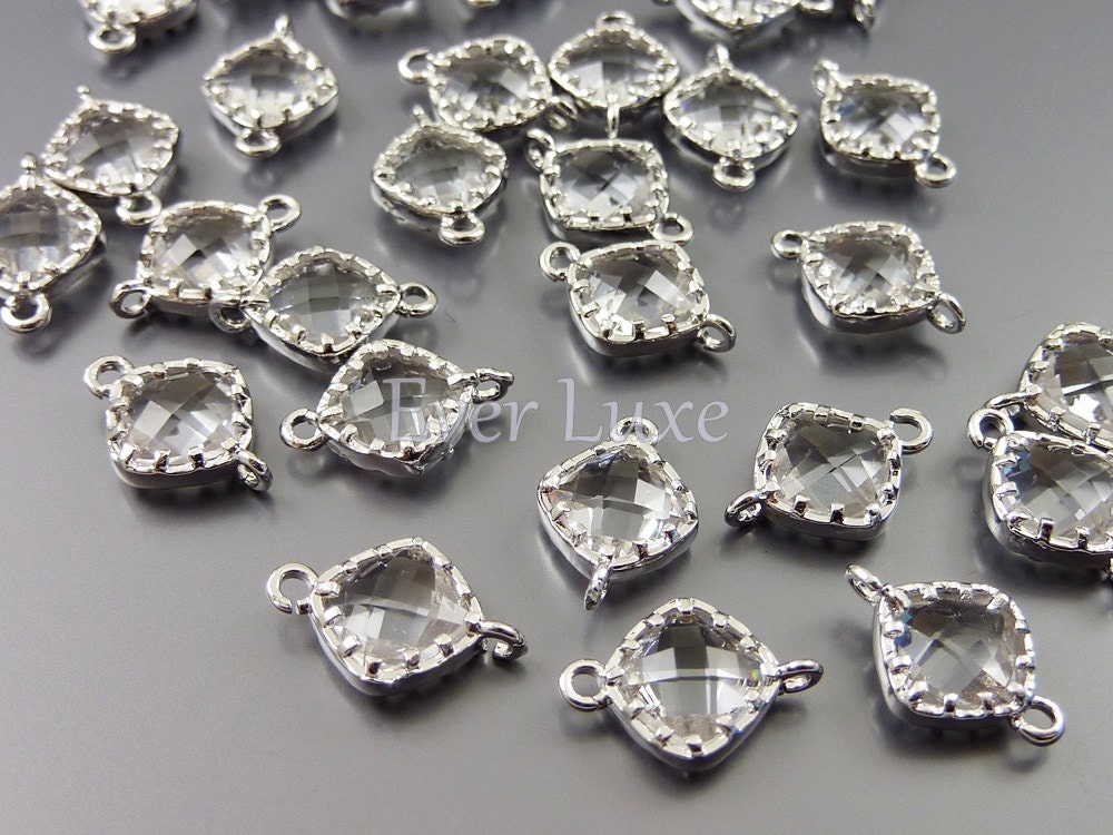 5061R-CL (4 pcs) Clear / Rhodium Faceted small diamond glass connectors