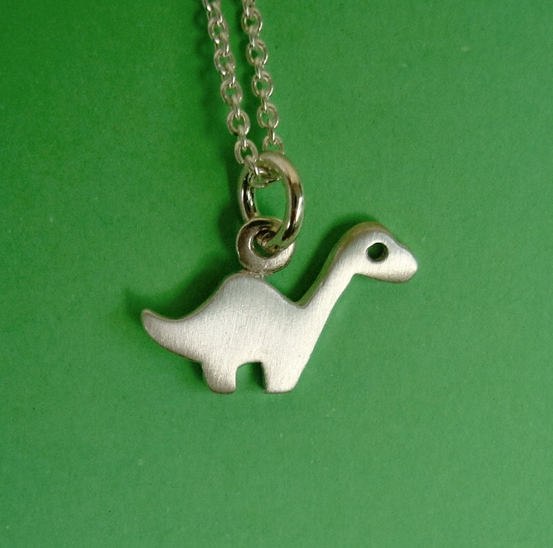 Tiny Dinosaur Necklace Brontosaurus Pendant Sterling Silver Kids Teens Boy Girl Cute  Monster mom  for her dino