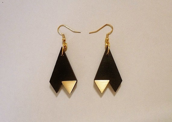 Triangle Black & Gold Earrings