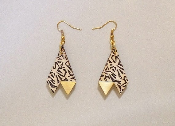Triangle animal Print Black & Gold Earrings