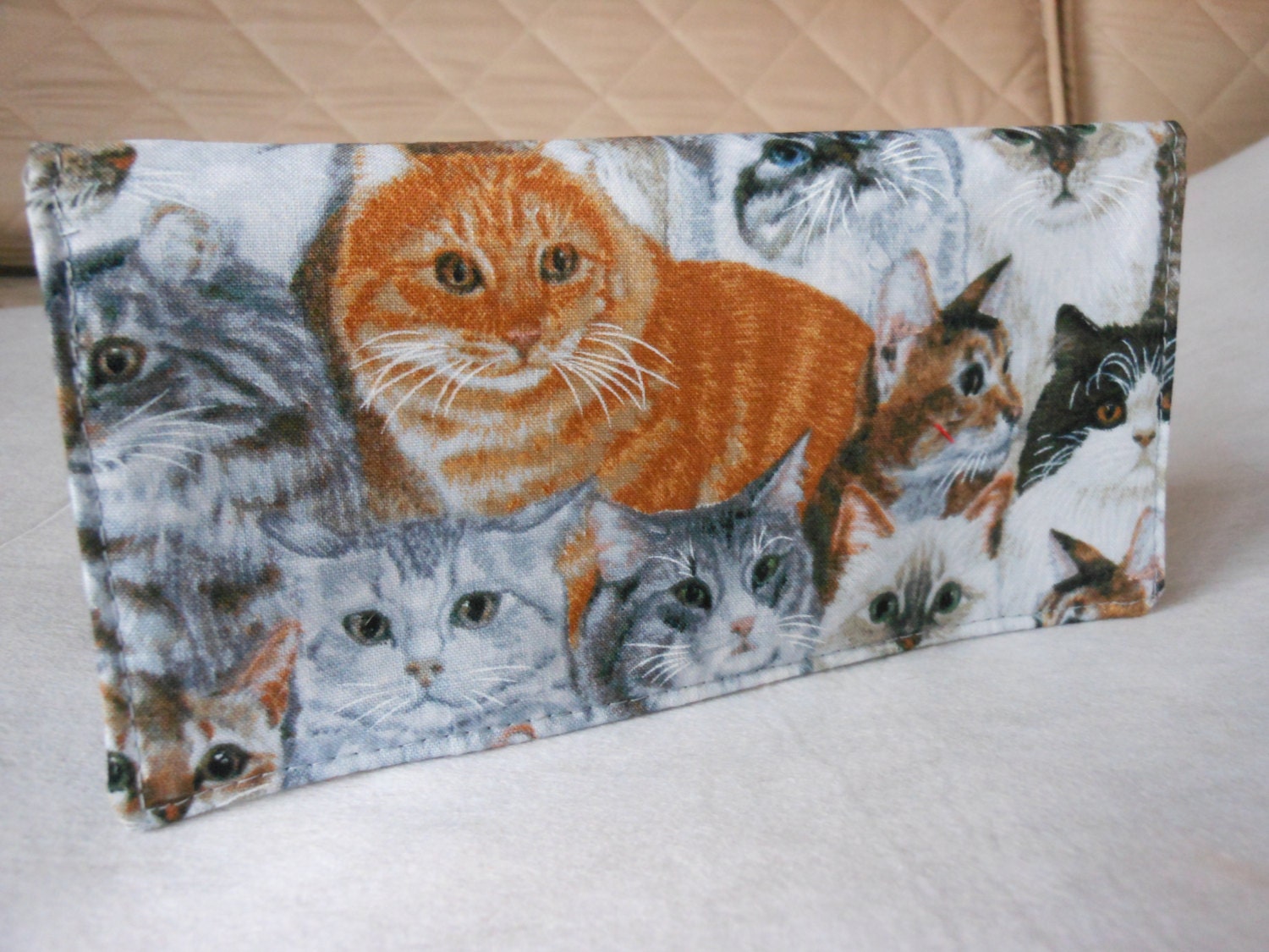 Handmade Fabric Checkbook Cover - CATS