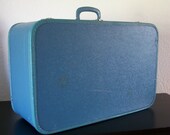 Vintage 50s Blue Deep Suitcase Luggage