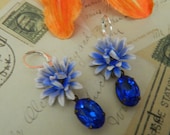 Something Blue vintage upcycled flower and blue rhinestone earrings